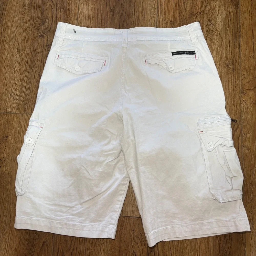 Beverly Hills Polo Club White Cargo Shorts Mens 34 Stretch Cotton Utility Baggy - Picture 10 of 11